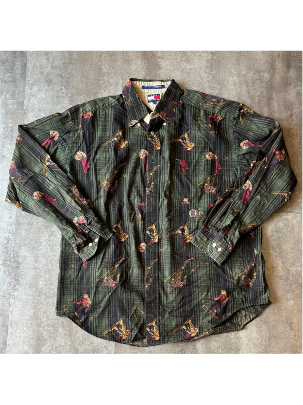 Vintage Tommy Hilfiger Button Shirt Mens Large Skiing Crest Green